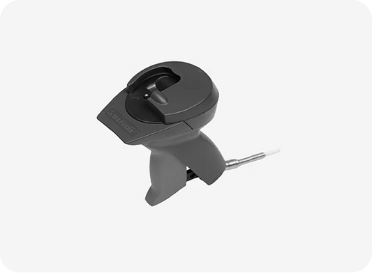Black electronic device with a probe on a white background