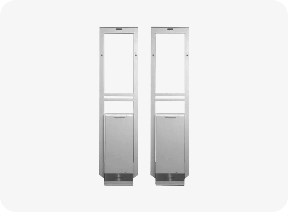 Two metallic lockers with glass panels on a white background