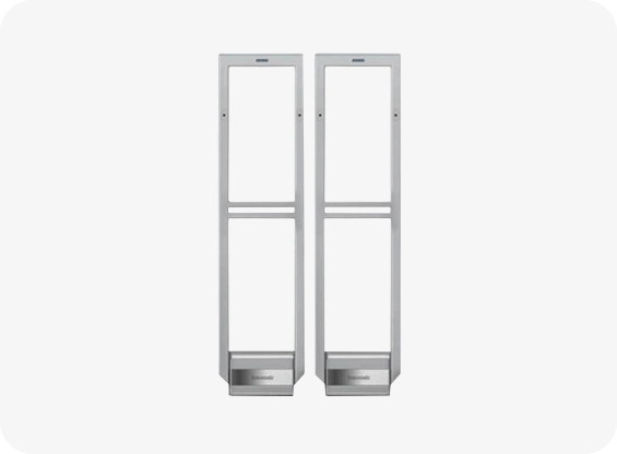 Two metallic wall-mounted shelves on a white background