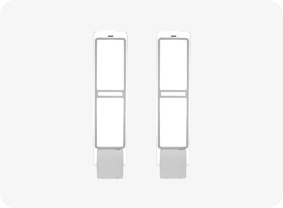 Pair of white earrings on a light gray background
