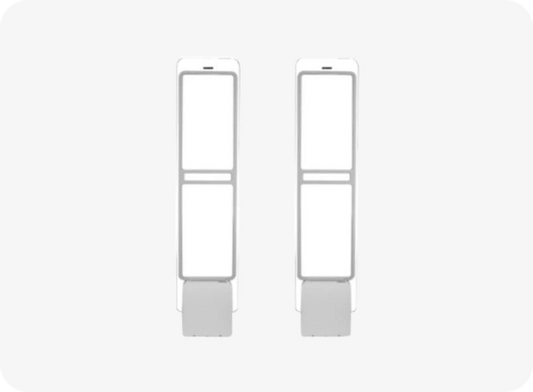Pair of white earrings on a light gray background