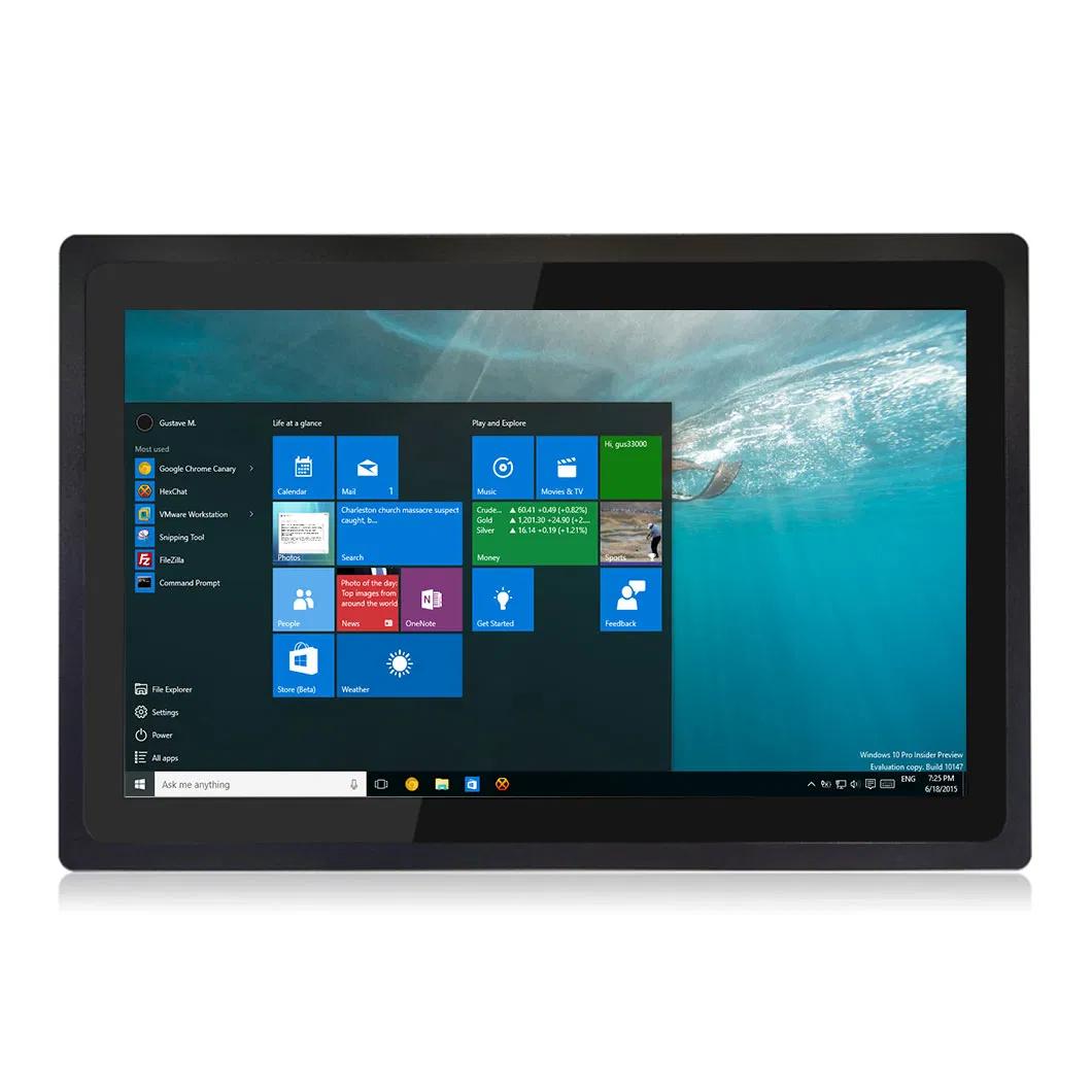 A black 15-inch touchscreen industrial tablet displaying the Windows 10 desktop interface, shown against a plain white background.