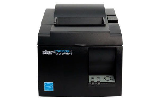 A black Star TSP143III receipt printer with a paper exit slot and a control button on the front.