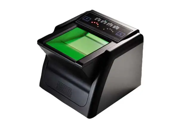 Black electronic device with a green screen on a white background