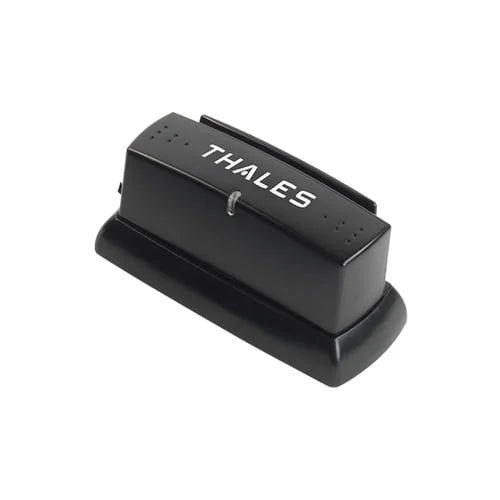 Black electronic device with 'Thales' branding on a white background