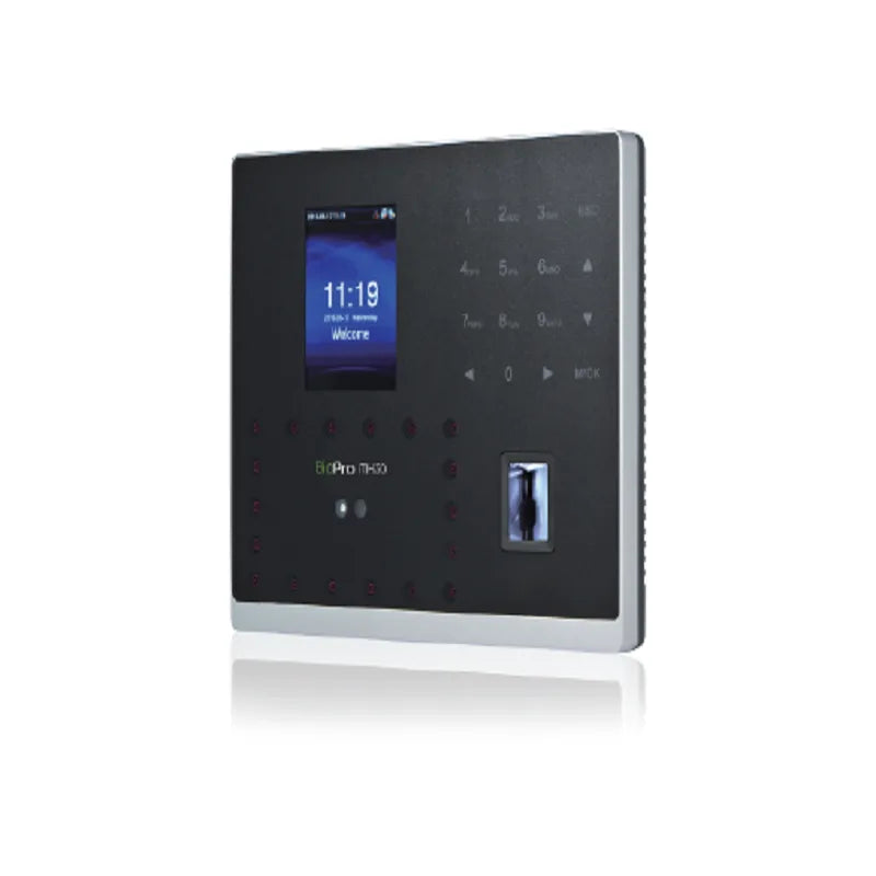 Black electronic device with digital display on a white background
