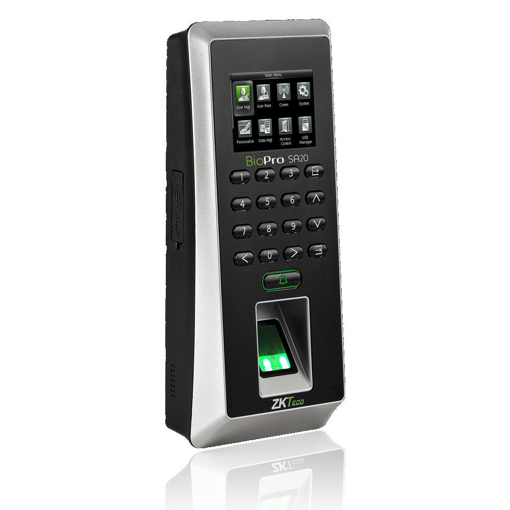 Fingerprint reader security device with display on a white background