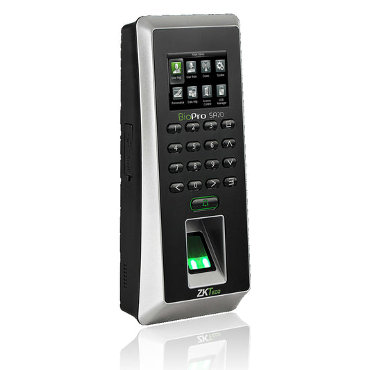 Fingerprint reader security device with display on a white background