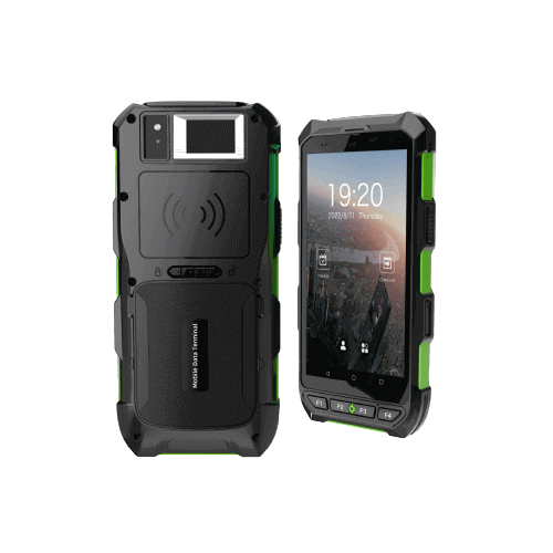 Rugged phone case with green accents on a black background