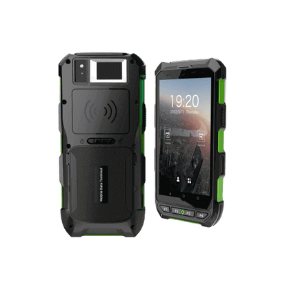 Rugged phone case with green accents on a black background