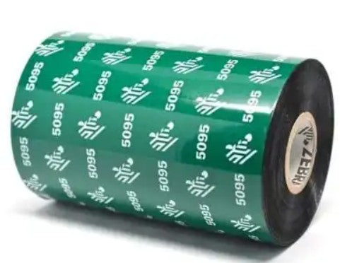 A roll of green adhesive tape with white printed text and logos, featuring a black backing and a cardboard core.