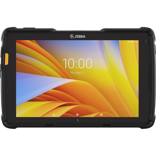 A black Zebra brand tablet with a protective case, displaying time '10:00' on its screen.