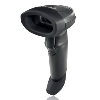 Handheld Zebra LI2208 barcode scanner in black color, showing the front where the scanning window is located.