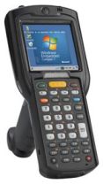 A Zebra MC32N0-GLMHCLE2A mobile computer with a black casing, numeric keypad, and screen displaying Windows interface.
