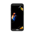 Phone case with a design of a person and a cat on a black background