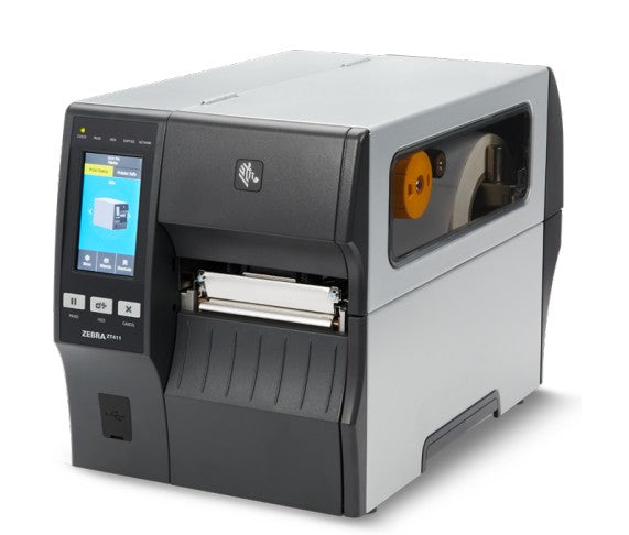 Zebra label printer on a white background