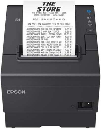 Epson thermal printer with a receipt on a white background