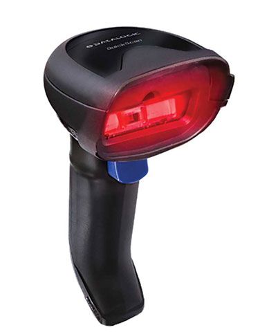 Barcode scanner with red light on a white background