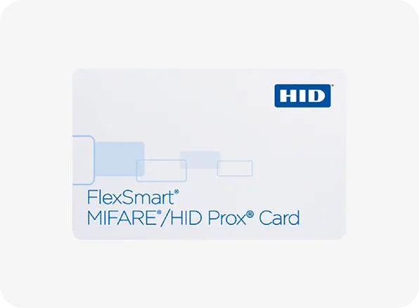 HID FlexSmart MIFARE/HID Prox Card packaging on a white background
