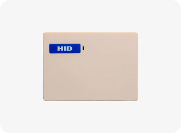 Beige card with HID logo on a white background