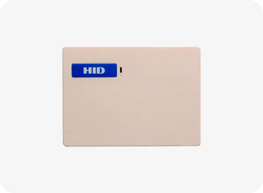 Beige card with HID logo on a white background