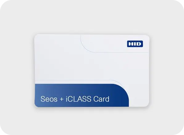 HID Seos + iCLASS card on a white background
