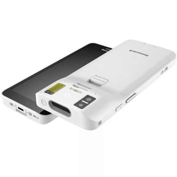 White electronic device with screen and buttons on a white background