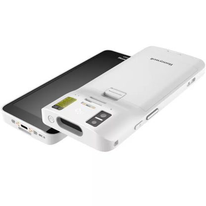 White electronic device with screen and buttons on a white background