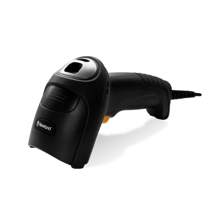 Black barcode scanner on a white background