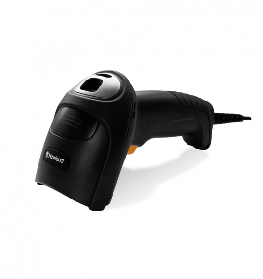 Black barcode scanner on a white background