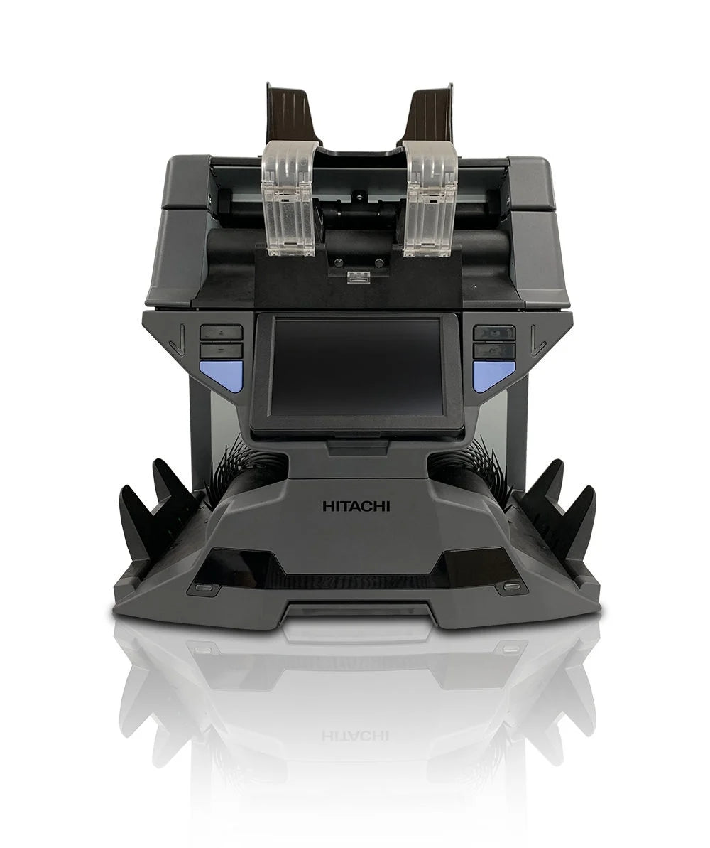 Hitachi money counting machine on a white background
