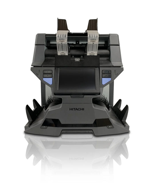 Hitachi money counting machine on a white background
