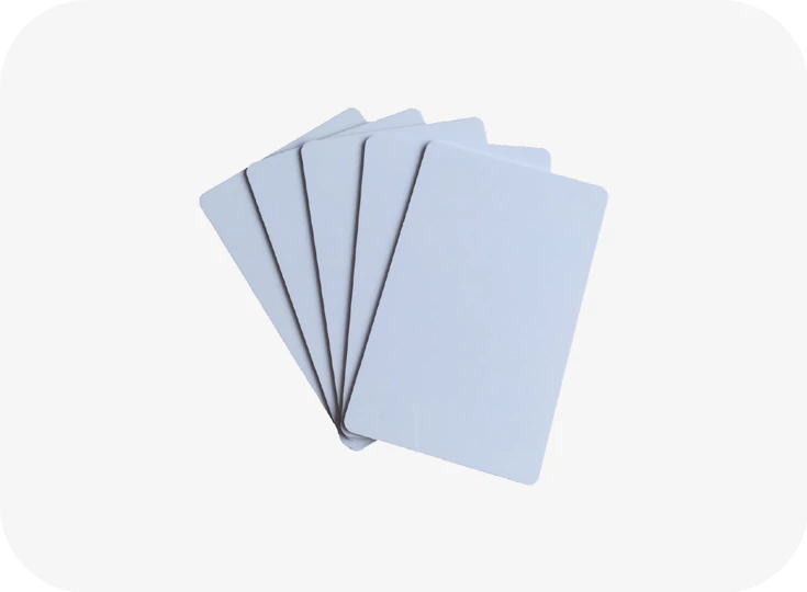 Set of six light blue cards on a white background
