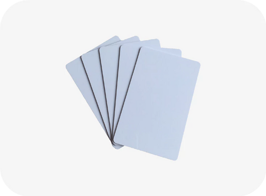 Set of six light blue cards on a white background