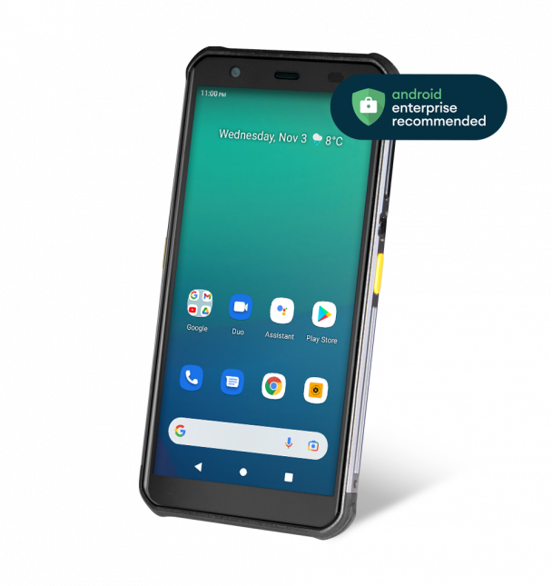 Smartphone with Android Enterprise Recommended badge on a white background