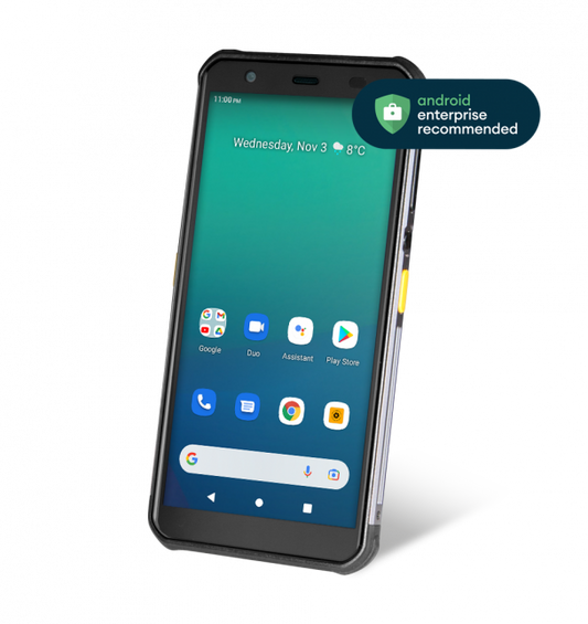 Smartphone with Android Enterprise Recommended badge on a white background