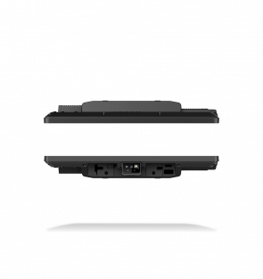 Black electronic device with ports on a white background