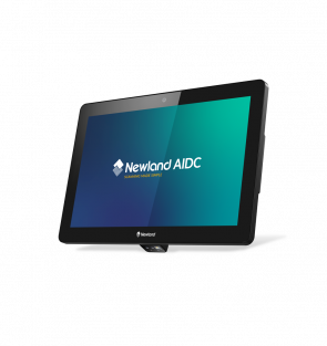 Tall, thin monitor with Newland AIDC logo on a white background