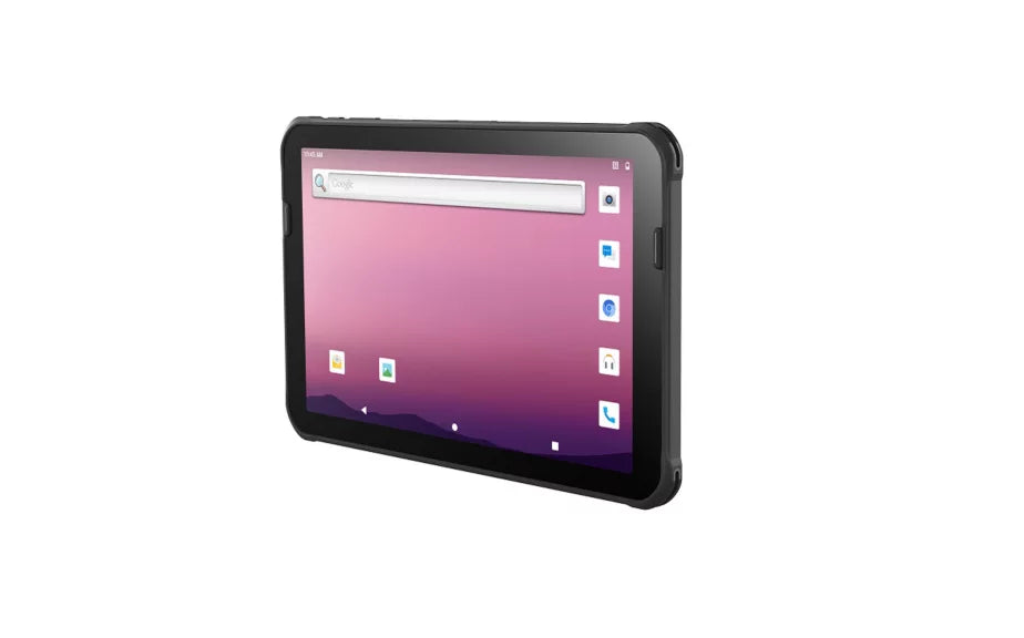 Tablet with a black case on a white background