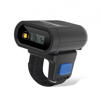 Black and blue ring-shaped device on a white background